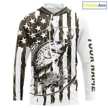 Custom Patrotic Crappie Long Sleeve Hooded Camo Fishing, Crappie US Fishing