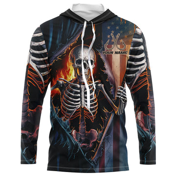 Custom American Flag Skull Long Sleeve Uv Protection Fishing, Patriotic Fishing