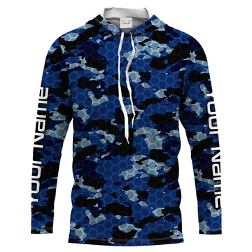 Custom Blue Fishing camo Long Sleeve performance Fishing, UV Protection Fishing apparel
