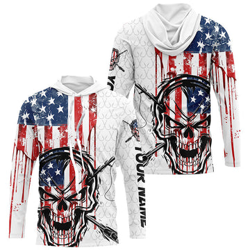 American Flag Fishing Skull Custom Long Sleeve Fishing, Patriotic Fishing