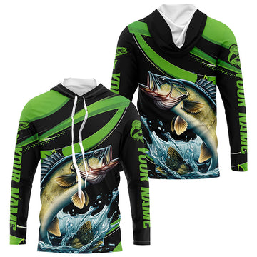 Black And Green Custom Walleye Fishing, Walleye Long Sleeve Tournament Fishing