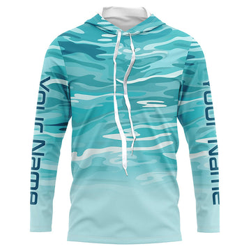 Blue Camo Custom Long Sleeve Tournament Performance Fishing For Charter Fishing Trip