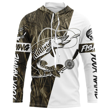 Musky Fishing Tattoo Grass Camo Custom Long Sleeve Tournament, Muskie Fishing