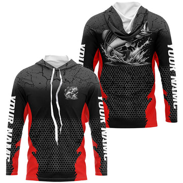 Personalized Largemouth Bass Fishing, Bass Long Sleeve Tournament Fishing |Red