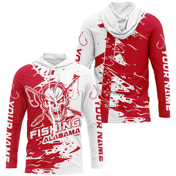 Alabama Fishing Custom Long Sleeve Fishing, Alabama Flag Skull Fishing