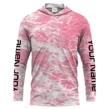 Custom Saltwater Long sleeve Fishing UV Protection, Sea wave camo Fishing | pink