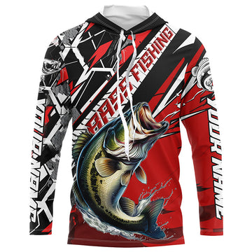 Black And Red Bass Long Sleeve Tournament Fishing, Custom Bass Fishing