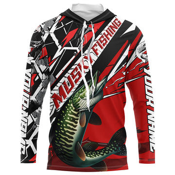 Black And Red Musky Long Sleeve Tournament Fishing, Custom Muskie Fishing