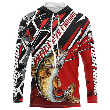 Black And Red Walleye Long Sleeve Tournament Fishing, Custom Walleye Fishing
