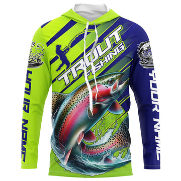 Rainbow Trout Custom Long Sleeve Fishing, Trout Fly Fishing | Green And Blue