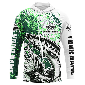 Custom Musky Fishing, Muskie Long Sleeve Performamce Fishing For Adult And Kid |Green