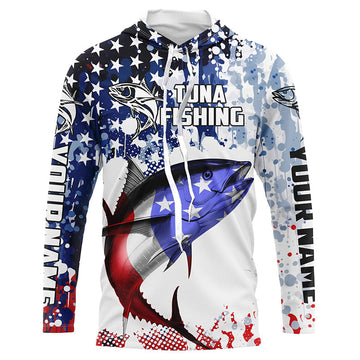 American Flag Tuna Custom Long Sleeve Tournament Fishing, Patriotic Fishing