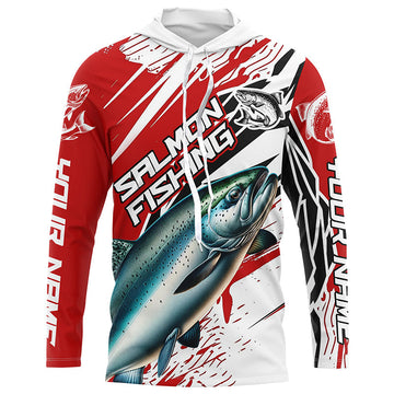 Chinook Salmon Fishing Custom Long Sleeve Tournament, Salmon Fishing | Red