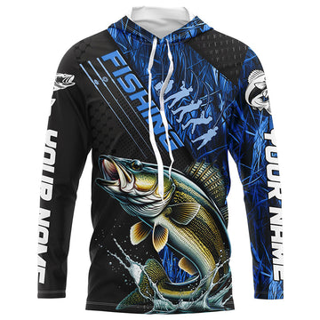 Custom Walleye Fishing Long Sleeve Tournament, Walleye Fisherman | Blue Camo