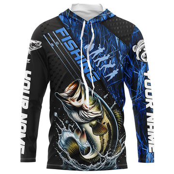 Custom Bass Fishing Long Sleeve Tournament, Bass Fisherman | Blue Camo