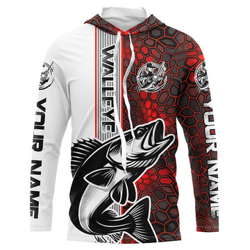 Pesonalized Walleye Fishing, Walleye Long Sleeve Tournament Fishing | Red Camo