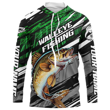 Walleye Fishing Camo Long Sleeve Fishing, Custom Walleye Tournament Fishing | Green