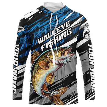 Walleye Fishing Camo Long Sleeve Fishing, Custom Walleye Tournament Fishing | Blue