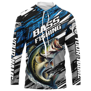 Bass Fishing Camo Long Sleeve Fishing, Custom Bass Tournament Fishing | Blue