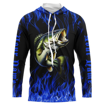 Custom Bass Fishing, Bass Long sleeve Fishing personalized Fishing gifts | blue