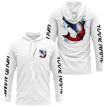 Personalized American Flag Chinook Salmon Fishing, Patriotic Salmon Long Sleeve Fishing