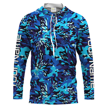 Blue Fishing Hunting camo Custom Long Sleeve performance Fishing UV Protection