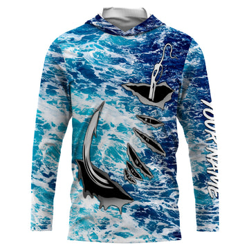Fishing camo Fish hook Custom Long sleeve performance Fishing, sea waves camo Fishing