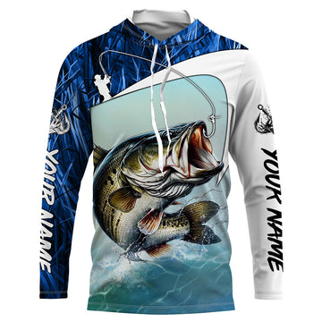 Personalized Largemouth Bass Long Sleeve Tournament Fishing, Bass Fishing | Blue Camo
