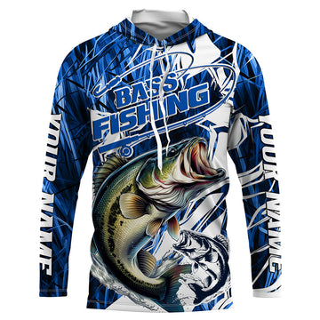 Personalized Largemouth Bass Long Sleeve Performance Fishing, Bass Fishing | Blue Camo