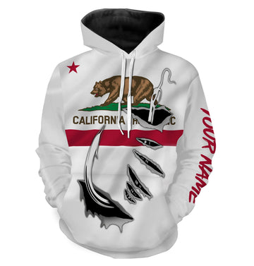 CA Fishing 3D Fish Hook California Flag UV protection quick-dry Custom long sleeves personalized fishing apparel gift for Fishing lovers IPH1904