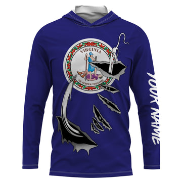 VA Virginia Flag Fishing 3D Fish Hook UV protection quick dry customize name long sleeves personalized Patriotic fishing apparel gift for Fishing lovers IPH1910
