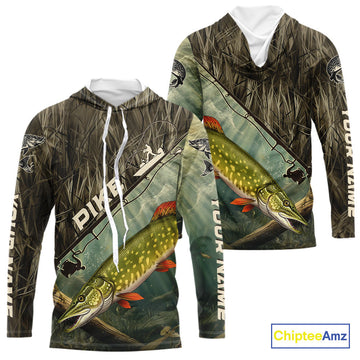 Grass Camo Custom Pike Fishing Tournament UV Protection Fishing T-Shirts