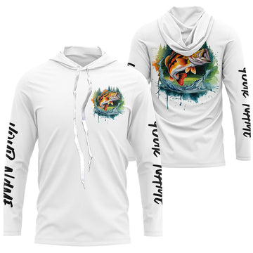 Watercolor Largemouth Bass Fishing Custom Long Sleeve Fishing, Bass Tournament Fishing