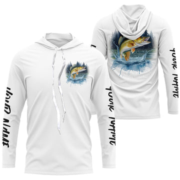 Watercolor Walleye Fishing Custom Long Sleeve Fishing, Walleye Tournament Fishing