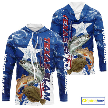 Custom Texas Slam Redish, Trout,Flounder Long Sleeve Hooded Performance Sun Protection Fishing