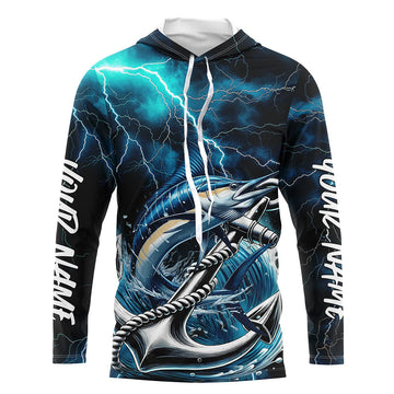 Blue Thunder Lightning Anchor Custom Nautical Marlin Saltwater Long Sleeve Fishing