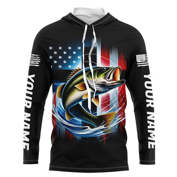 American Flag Cross Custom US Patriotic Largemouth Bass Long Sleeve Hooded Tournament Fishing