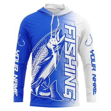 Custom Trout Fishing Long Sleeve Tournament, Lake Trout Fishing Fishing Gifts | Blue
