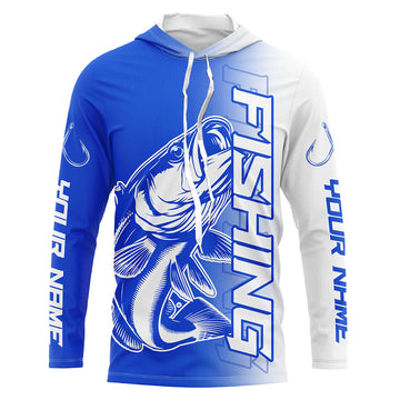 Custom Bass Fishing Long Sleeve Tournament, Bass Fishing Fishing Gifts | Blue