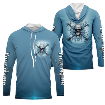Water Skull And Crossbone Custom Long Sleeve Performance Fishing, Saltwater Fishing