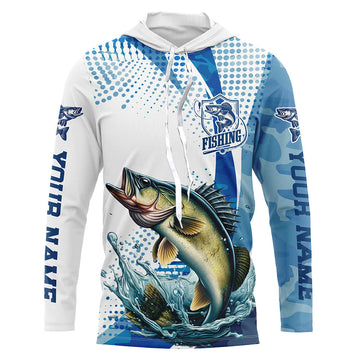 Custom Walleye Long Sleeve Fishing, Walleye Fishing Tournament | Blue Camo