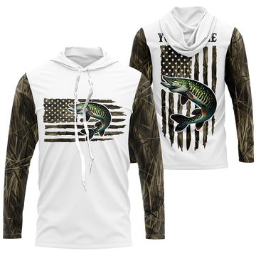 American Flag Camo Custom Musky Long Sleeve Fishing, Patriotic Musky Fishing