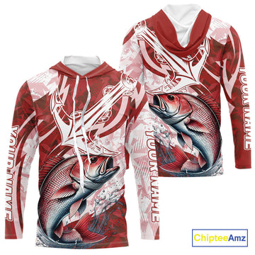 Red Camo Anchor Custom Red Snapper Saltwater Long Sleeve Hooded Performance Fishing
