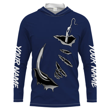Fish hook Custom Navy blue Long Sleeve performance Fishing Fishing