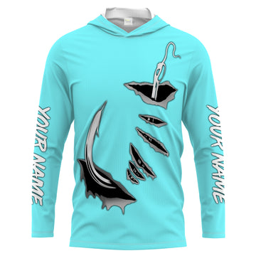 Fish hook Custom Sky blue Long Sleeve performance Fishing Fishing