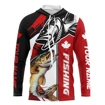 Canadian Flag Cuswom Walleye Long Sleeve Fishing, Canada Flag Walleye Fishing