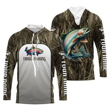 Rainbow Trout Fishing Grass Camo Custom Long Sleeve Fishing, Trout Tournament Fishing