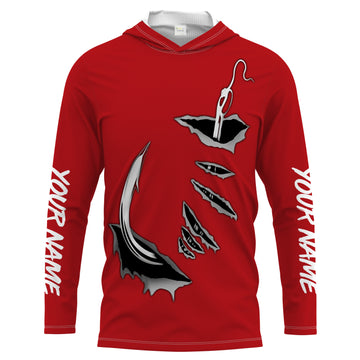 Fish hook Custom Red Long Sleeve performance Fishing Fishing