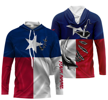 TX Fishing 3D Fish hook Texas Flag Patrotic Custom Long Sleeve performance Fishing gifts