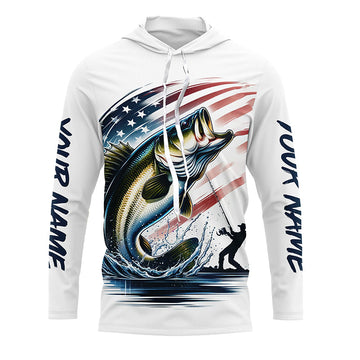 Personalized American Flag Bass Long Sleeve Fishing, Patriotic Bass Fishing